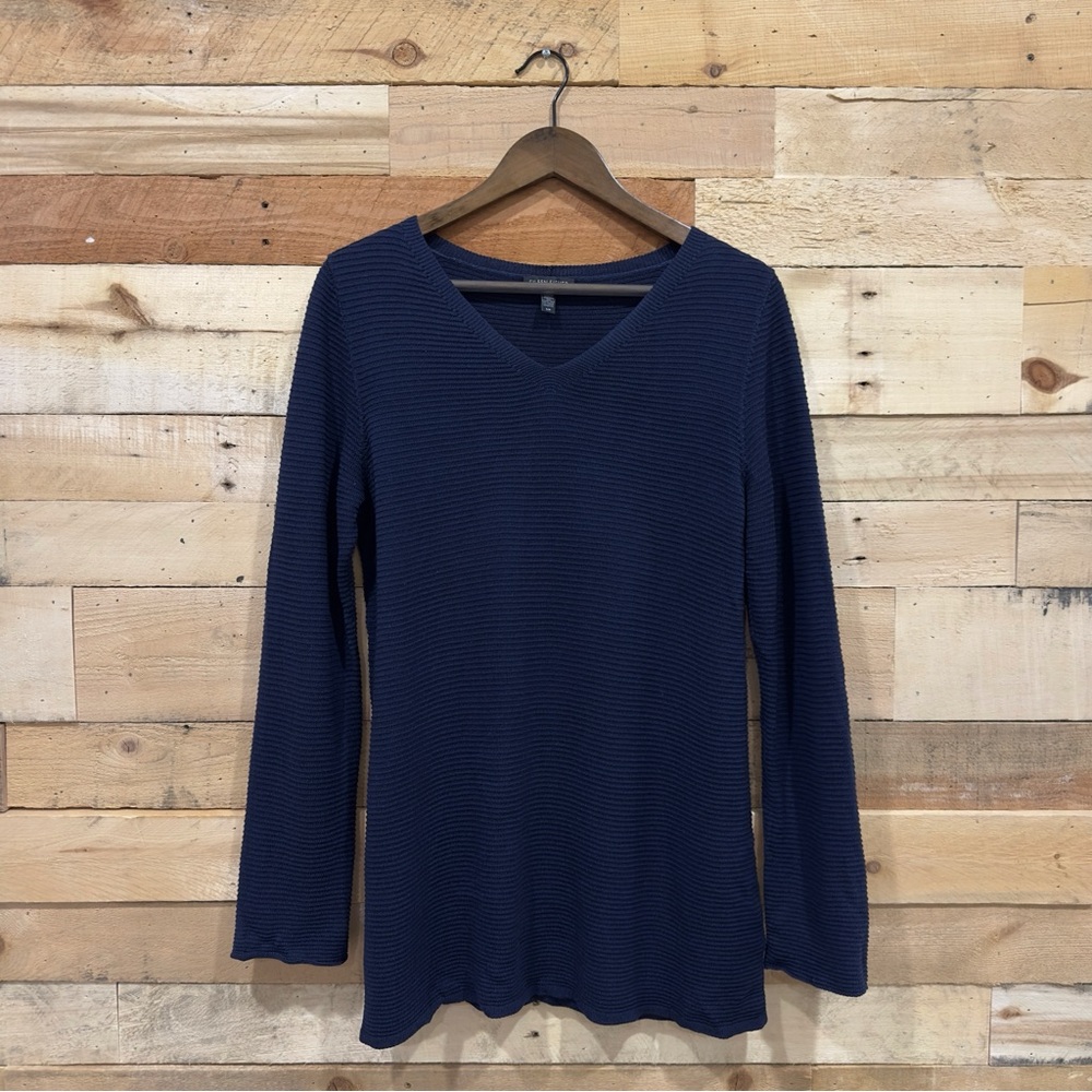 Eileen Fisher Tencel Lyocell Pullover Sweater Size Small Ribbed Navy Blue